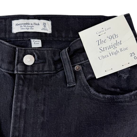 NWT ABERCROMBIE & FITCH The 90's Straight Ultra High Rise Sz 25 SHORT Rip Knee - Picture 4 of 6